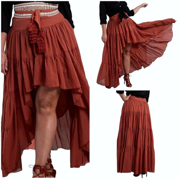ERIKA PENA Rita Rumba boho high low ruffle hem tiered flowy skirt Sienna S M NEW - Picture 4 of 7